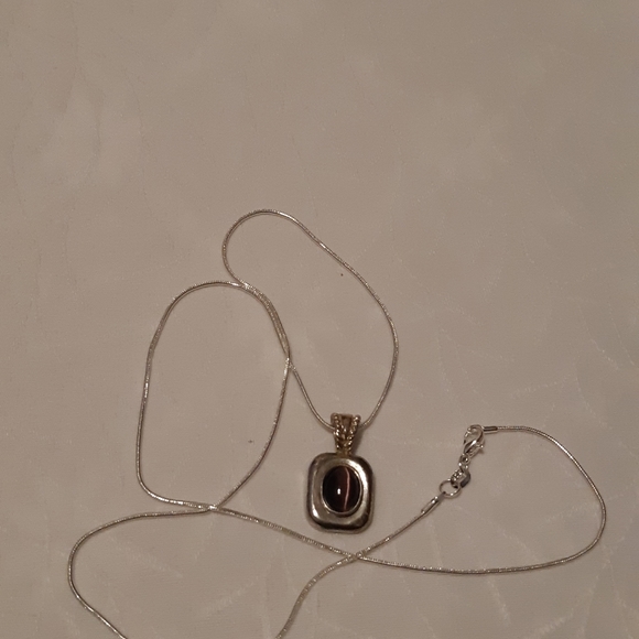 Purple Cats Eye Stone Necklace  Necklace Is Stamped 925, 24.5" Long,Pendant 1" L - Picture 3 of 8